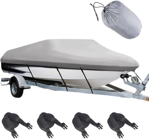 Copertura Impermeabile Per Barche,518–579 cm Telo Copri Barca,Oxford 420D Tessuto,Per Tri-Scafo,Barca Da Sci Da Pesca,Adatto Per Tutte Le Stagioni(17-19 Piedi,Grigio)