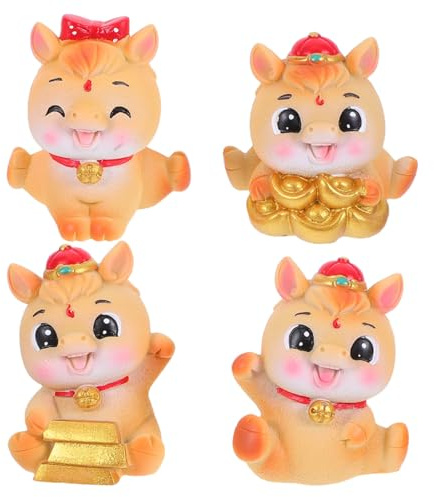 FUNOMOCYA 4 StüCk Neujahrspferdefiguren Aus Harz Chinesische Tierkreis Pferdestatuen FüR BüRo Tischdekoration Und Zuhause SammlerstüCke Geschenk