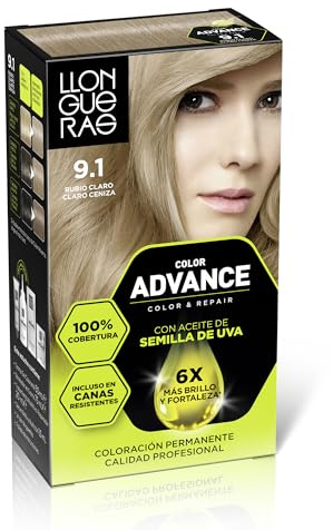 Llongueras Color Advance Tinte Pelo Mujer - 9.1 Rubio Claro Claro Ceniza | Coloración Permanente, 100% Cobertura Incluso En Canas Resistentes, Calidad Profesional, 6 veces más brillo y fortaleza