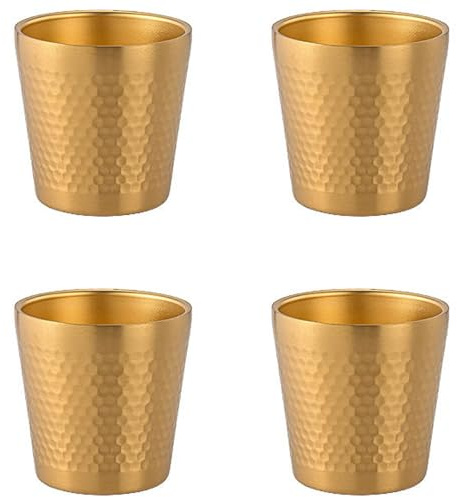 YULIAO 4 Piezas Vasos de Cerveza de Metal, Taza Acero Inoxidable, Taza de Acero Inoxidable, Vaso de Agua Apilable de Acero Adecuado para Viajar, Estar Al Aire Librey Acampar (Dorado)