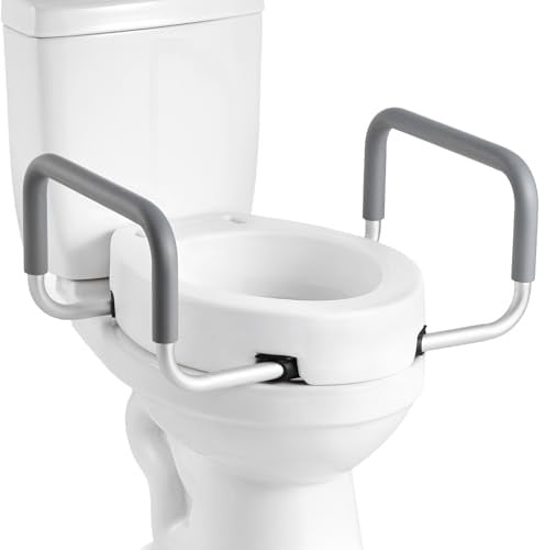 VEVOR Raised Toilet Seat with Arms, 300 lbs Load Capacity, 3.5-Inch Lift Height, Widened Commode Elevated Toilet Seat Riser with Padded Handles for Seniors, Elderly, Handicap, Disabled, and Adults