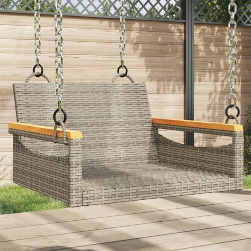 Bucmath Hängesessel Grau, 63x62x40 cm, aus wetterfestem Poly Rattan, pulverbeschichtetem Stahl, UV-beständig, für Garten, Terrasse, Balkon, maximale Belastung 110 kg