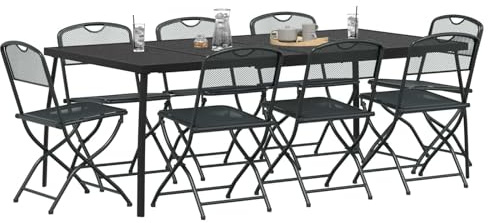 vidaXL Gartenmöbel Set 9 pcs Anthrazit Eisen und Stahl, Garten und Terrasse, modernes, pflegeleichtes, kompaktes Set, langlebige Möbel, UV-beständig, klappbare Stühle