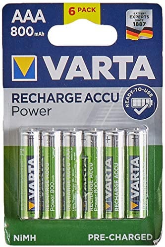 Varta Batteria Ricaricabile AAA MiniStilo, 800 mAh, Confezione da 6 Pezzi, Pre-caricate, Pronte all'Uso