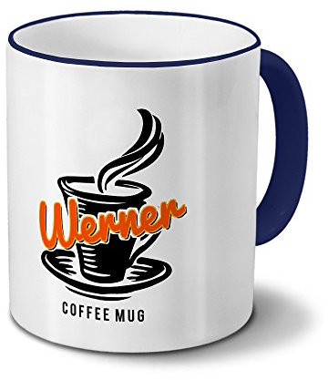 digital print Tasse mit Namen Werner - Motiv Coffee Mug - Namenstasse, Kaffeebecher, Mug, Becher, Kaffeetasse - Farbe Blau