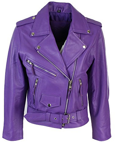 Chiodo Corto Viola da Donna e Ragazza in Cuoio Stile Biker Brando Classico viola xl