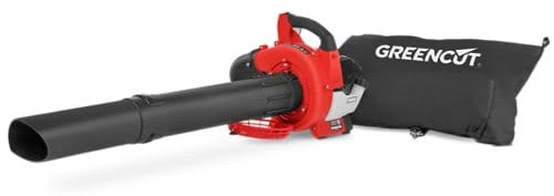 GREENCUT EBV260X - Soplador aspirador de hojas de gasolina de 26cc, velocidad máx 225km/h, bolsa recogida de 35L, incluye 2 tubos para el aspirado