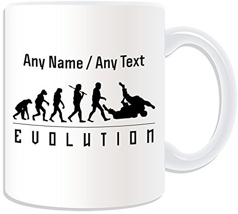 UNIGIFT - Taza de judo personalizable, diseño de evolución blanca, cualquier mensaje único – Juego olímpico de jugador deportivo, entrenador Kung Fu KongFu Kun Fan Japonés Judoka Sensei History