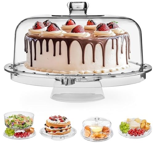 HBlife Cake Stand with Lid (12.2), Multifunctional Cake Stand with Acrylic Dome, Acrylic 6-in-1 Cake Plate Display Stand with Cover for Baking Gifts, Birthday Kitchen Parties, Weddings