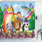 ABAKUHAUS Kindergarten Duschvorhang, Tiere auf dem Gipfel, Stoffliches Gewebe Badezimmerdekorationsset mit Haken, 175 x 200 cm, Blau Mehrfarbig