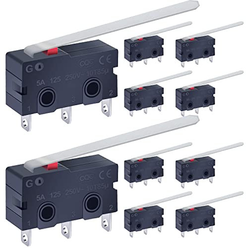 Taiss 10 pezzi micro interruttori di finecorsa Momentaneo 250V 5A 3 Pin 1NO 1NC Mini Interruttore Leva Lunga SPDT per macchina utensile KW11-3Z-03