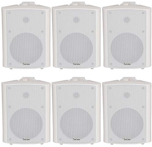 Loops 6x (3 Pairs) - 120W 2 Way White Wall/Shelf Mounted Stereo Speakers & Brackets – 6.5” 8Ohm – Quality Home Music Loudspeakers For HiFi Surround Sound & Streaming Audio