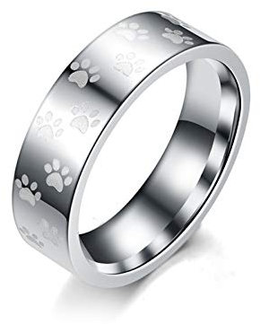 Daesar 1 Stuck Ring Ehering Edelstahl Verlobungsring mit Hundepfote Rund 6 MM Freundschaftsring Damen Herren Ringe Silber Gr.54 (17.2)