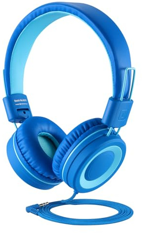 Wireless Earbuds 6-1-1-97 | 5ft Long Cord, Foldable, Plug in On-Ear Headset for iPad, Amazon Kindle Fire, Boys, Girls, School, Laptop Travel Plane Tablet