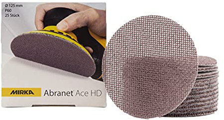 Mirka Abranet Ace HD Netz Schleifscheiben Ø 125mm Klett/Korn P60 / 25 Stk / AH23202560 / Für 125mm Exzenter und Schleifmaschinen/zum Schleifen von harten Oberflächen, Holz, Spachtel, Lack, Metall