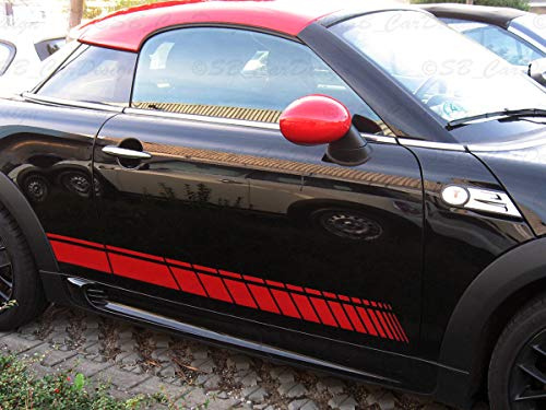SB CarDesign Side-Stripes Aufkleber Seitenstreifen passend für Mini Cooper R56 R57 R58 R59 (Schwarz)