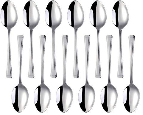 Meisha Dessert Spoons Set of 12, Silver Harley Pattern Stainless Steel Small Spoons, Mirror Finish & Smooth Edge - Everyday Parish Cutlery