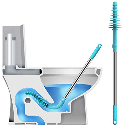 Dveda Plunger, Stainless Steel Handle Flexible Clog Remover, Bathroom Cleaning Supplies Toilet Dredge Tool Designed for Siphon-Type, ABS, Blue, 71.5CM