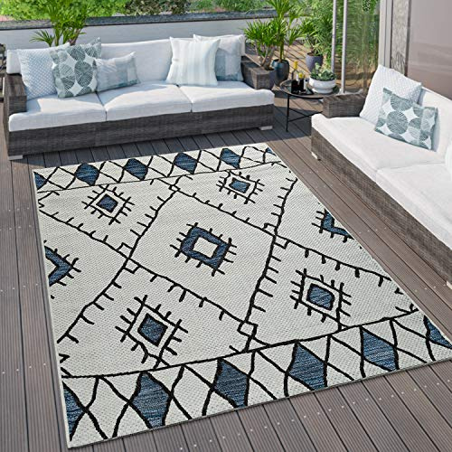 Paco Home Outdoor Teppich Küchenteppich Balkon Terrasse Verschiedene Muster Farben Größen, Grösse:160x220 cm, Farbe:Blau