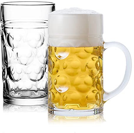 German Glass Beer Stein Mugs - Jumbo 1.2L, Freezable 40oz, Extra Large, Dishwasher Safe 2Pack