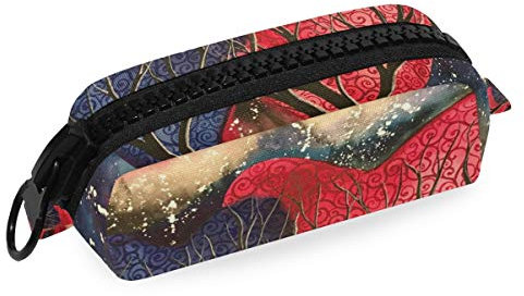 MONTOJ Federmäppchen mit großem Fassungsvermögen, Herzform, Baum-Muster, Make-up-Bürsten-Organizer, Tasche aus Segeltuch