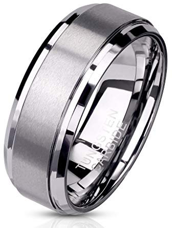 Paula & Fritz® Ring Damen Wolframcarbid gebürstete Mitte Gr. 72 (22,9) Silber 8-mm Breit Herren-Ring Partnerring Verlobungsring Damenring