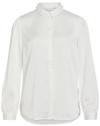 Vila Damen Viellette Satin L/S Shirt/Su - Noos Bluse,Snow White38