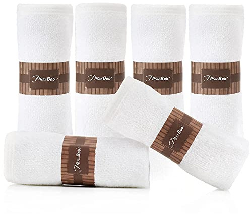 MINIBOO Bambus-Babywaschlappen 6er-Pack - Extra weiche und saugstarke Waschlappen für empfindliche Haut - Hypoallergene Waschtücher für Neugeborene (25x25 cm, weiß)