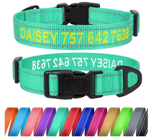 TagME Personalisierte Hundehalsband für Große Hund Mit Gestickten, Reflektierendes Nylon Hundehalsband Mit Pet Name & Telefonnummer, Türkis L
