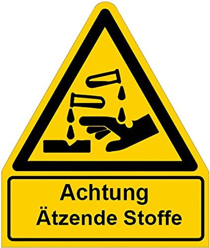 Aufkleber Warnaufkleber Achtung Ätzende Stoffe Warnung Warnschild Folie signalgelb ähnl. ISO 7010 | Größen wählbar Made in Germany, Größe: 210x245 mm