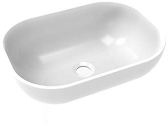 BAIKAL - Lavabo Cerámico sobre Encimera. Lavabo Ovalado en acabado Blanco Brillo. Medidas 45,5 x 33 x 13,5 cm. Sin orificio para grifo. Envío con Embalaje Reforzado