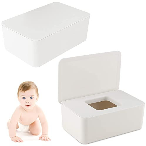 2 Stück Feuchttuch box,Feuchttücher Spenderbox,Toilettenpapier box mit Deckel,Serviettenbox,Baby Feuchttuchbox,Tücherbox,Serviettenbox mit Deckel (Weiß)