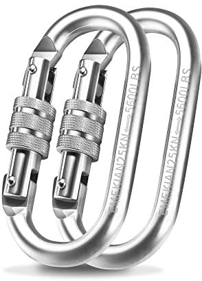 EMEKIAN Ovaler Karabiner FüR Drinnen Und DraußEn, Schwerlast Schraubkarabiner Mit Schraubverschluss, 25 KN (2500KG) Für Hängematte, Seil, Wandern, Camping (Ovaler, 2 Stück)