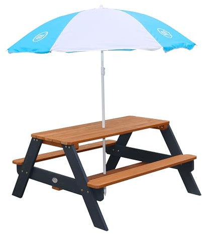 AXI Nick Table Pique Nique avec Parasol Anthracite & Marron | 95 x 97 x 48 cm - Table de Pique Nique Enfant pour Le Jardin, Table Picnic, Table Picnic Bois