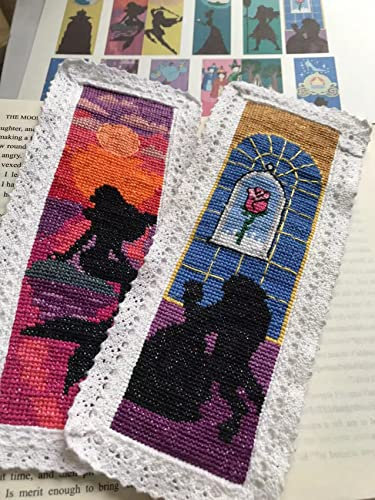 Kreuzstich-Lesezeichen, Baumwolle, Prinzessinnen-Design, 12 Stück, mit Baumwolle, eingefasst, klassische Feen-Prinzessinnen-Zählmuster, Kreuzstich-Set