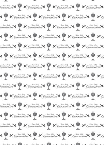 Geschenkpapier für Erstkommunion, Mädchen, Jungen, Unisex, Kelch und Taube, Weiß, 4 Bögen