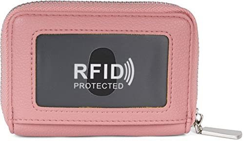 styleBREAKER Unisex Karten Geldbörse Einfarbig mit umlaufendem Reißverschluss und RFID Schutz, Portemonnaie 02040155, Farbe:Altrose