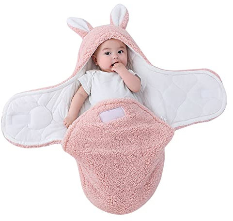 ISAKEN Neugeborenes Baby Schlafsack, Baby Kapuzendecke Nette Baumwolle die Schlafdecke Wrap Plüsch Decke Wickel Neugeborenes Schlafsack Decke für Säuglinge Babies Neugeborene 0-3 Monate
