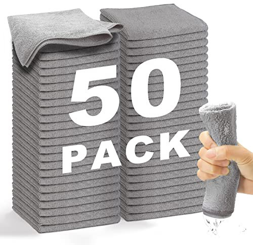 WEAWE Microfibre Cloth - premium 2100 Series 33x33cm Ultra Soft Highly Absorbent cloths, Reusable and No Fading, Lint Free-Machine Wash - Gray (Pack of 50)