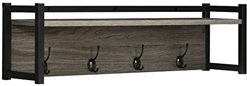 HOMCOM Wall Coat Rack with 4 Hooks Floating Shelf with Storage Rack for Keys, Clothes, Bags for Hallway, Entryway, 80 x 20 x 22.5 cm, Grey
