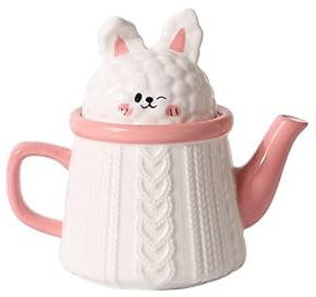teiera in ceramica, set di tazze da caffè e teiera EasterPink Bunny in ceramica, regalo per signora, moglie, compleanno, festa della mamma, fidanzata, nonna (teiera rosa)..
