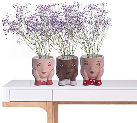 Vaguelly 1 Pc Jarrón De Ceramica Jarrón con Planta De Cabeza Maceta Decorativa Macetas De Cara Macetero Decorativo Maceta De Jardineria Jardinería Rostro Cerámica Marco De Lavabo Exterior