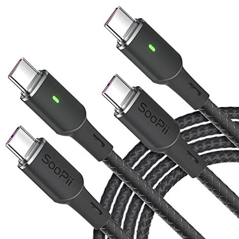 SOOPII 100W PD USB C to USB C Cable,[2-Pack 4ft] Type C Cable with Smart LED Indicator for lPhone 16/15/15 Pro/15 Plus/15 Pro Max, lPad Air/lPad Pro, MacBook Pro, Galaxy S23/S21/S10/S9/Plus