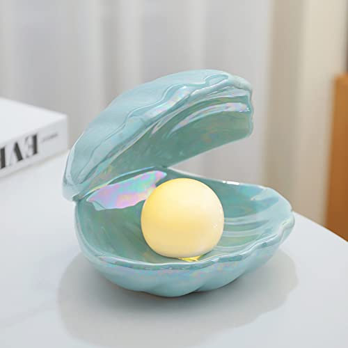 Muschel Perle Nachtlicht, Keramik Shell Dekorationen, Nachtdekor Lampe, LED Desktop-Lampe, Sommer Strand Seestern Ornament für Schlafzimmer Bettseite (Grün)