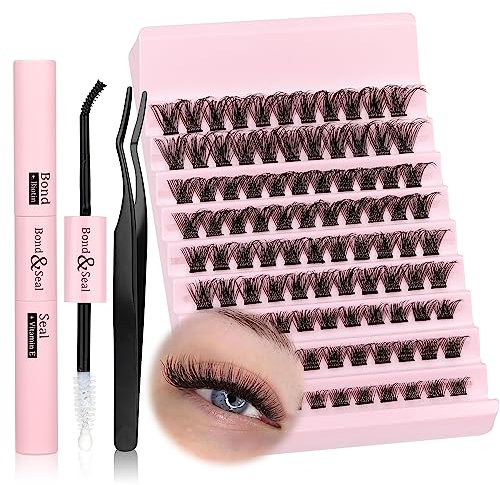 DIY Eyelash Extenisons Kit D Curl Cluster Lashes with Bond Seal Lash Glue 108Pcs Wispy Lashes Individual Cluster Kit 8-16MM Individual Eyelashes DIY at Home Lash Extensions Kit by JIMIRE