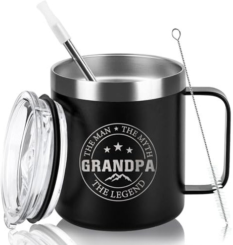 Livole Christmas Mug for Grandad - The Man, The Myth - 12oz Stainless Steel Camping Travel Coffee Cup with Handle, Gifts from Grandchildren (350ml)
