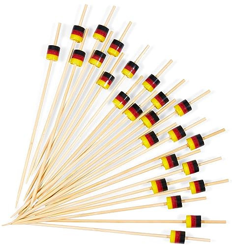 BRUBAKER 50 Stück Cocktailspieße Deutschland - 12 cm Party-Picker Holzspieße für Fingerfood, Snacks, Obst, Kuchen, Vorspeisen und Cocktails - Holz Spieße Picks Partydeko für Weltmeisterschaft