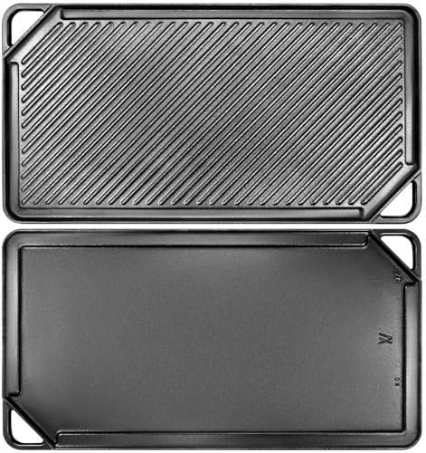 GGC Cast Iron Griddle for Gas Stove, Reversible Griddle for Gas Grills, 20 x 10 Flat and Ribbed Griddle Plate for Outdoor and Indoor Cooking