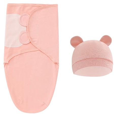 JTMKYO 1 Baby-Pucksack Mit 1 Rosa Babymütze, Pucksack, Babyschlafsack, Baby 0-6 Monate, Neugeborenen-Puckdecke