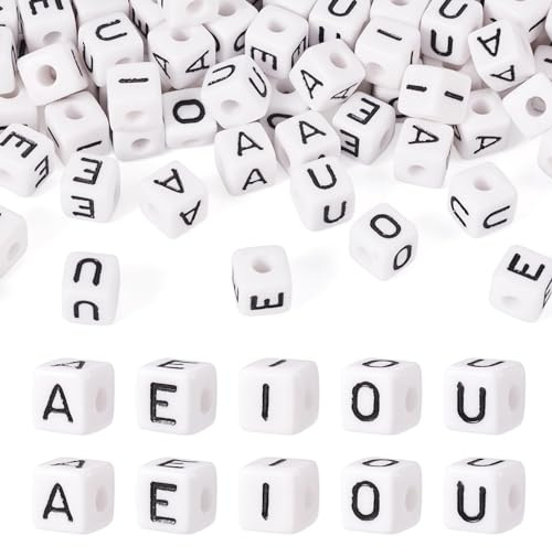 Bestewelry 100 Stück Acryl-Buchstabenperlen, 10 mm, quadratisch, kubische Alphabet-Perlen, A, E, I, O, U, Vokal-Buchstabenperlen für Armbänder, Halsketten, DIY-Schmuckherstellung